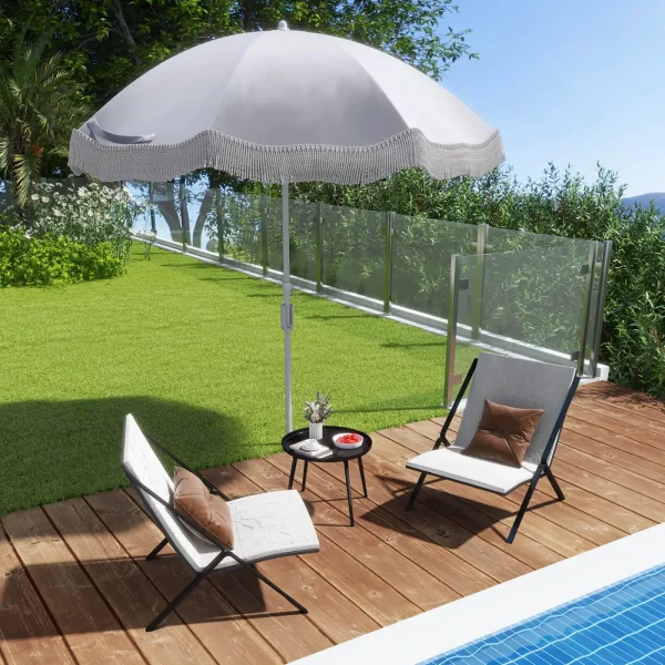 6.5 FT Outdoor Fringe Patio Umbrella