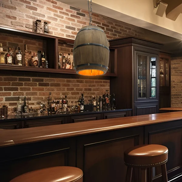 Retro Wood Wine Barrel Pendant Light