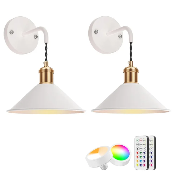 Set of 2 Battery-Operated Black Wall Sconces with Remote